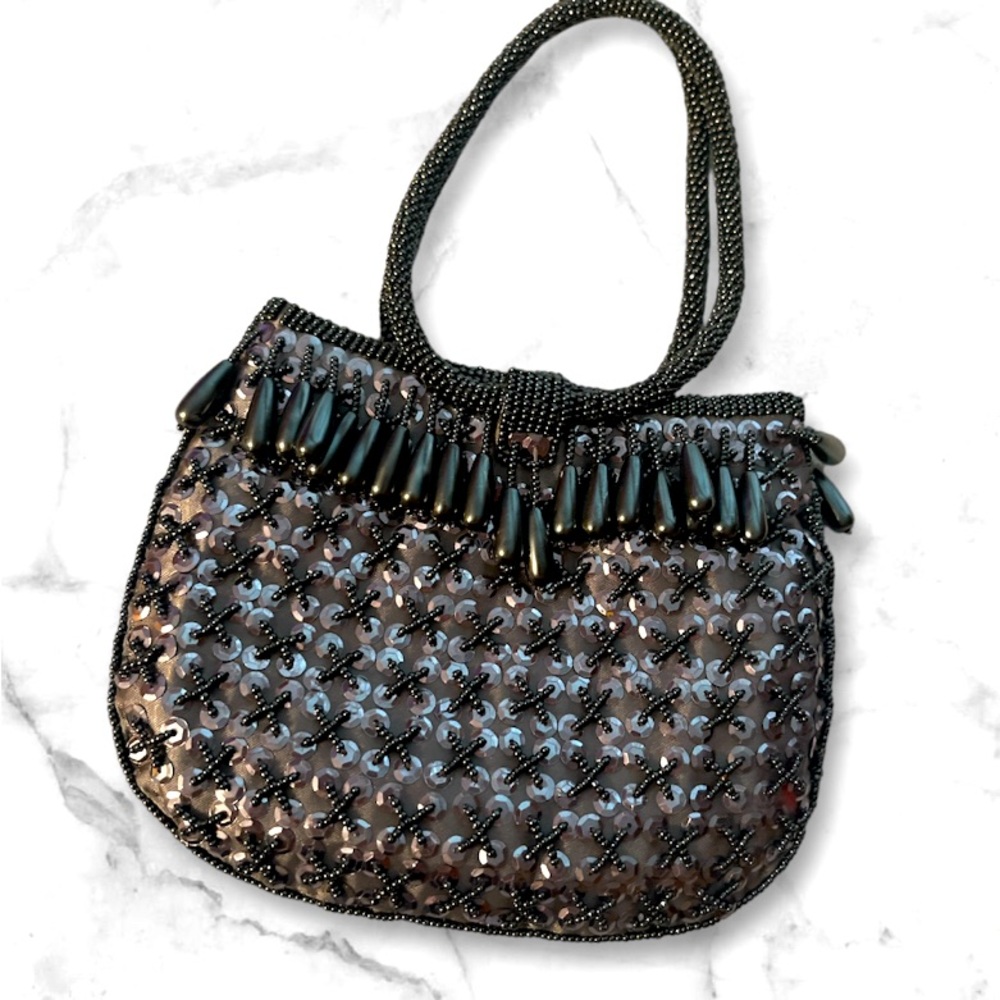 Dark Gray Beaded Evening Handbag